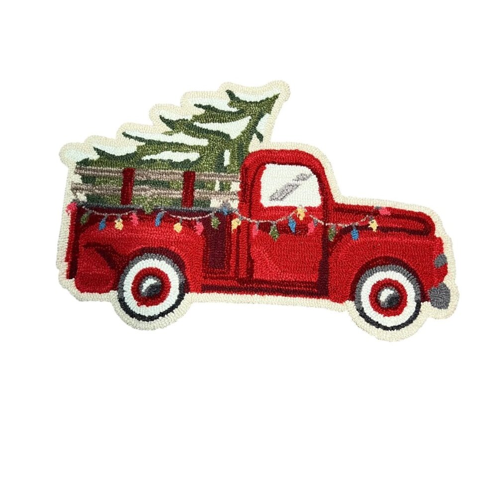 Loloi Vintage Truck Christmas Punch Needle Truck Shaped Scatter Rug 27" - Picture 3 of 6
